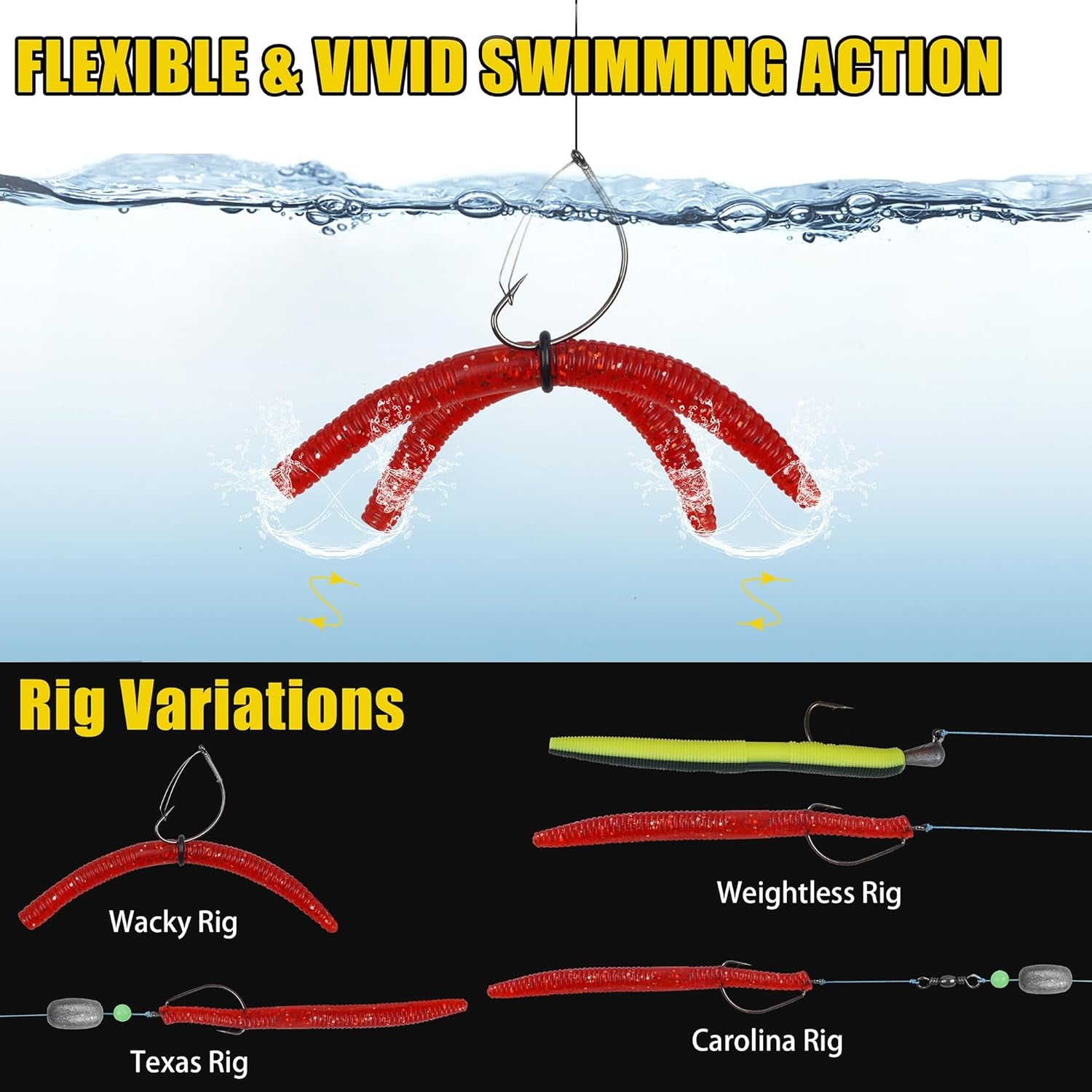 Wacky Rig Kit for Bass Fishing,136Pcs Fishing Box Including Jig Head,Weedless Hooks,O-Rings,Worm Bait,Fishing Hooks,Weight Sinker,Wacly Rig Tools for Saltwater Freshwater