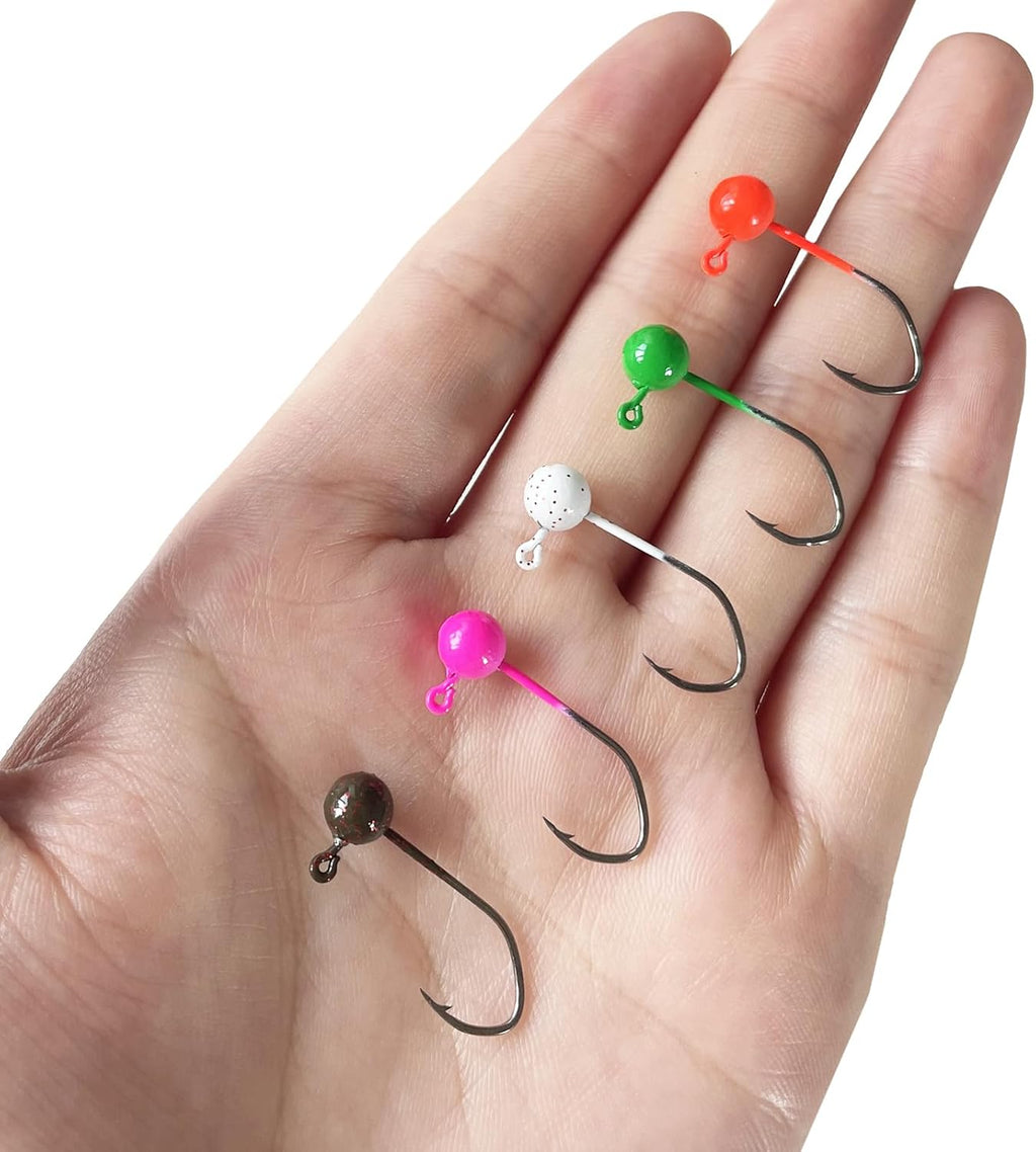 Fly Tying Jigs Kit,60Pcs Small Jig Heads for Fly Fishing,Round Ball Crappie Jigs Trout Tying Flies Ice Fishing 1/64Oz 1/32Oz 1/28Oz 1/16Oz