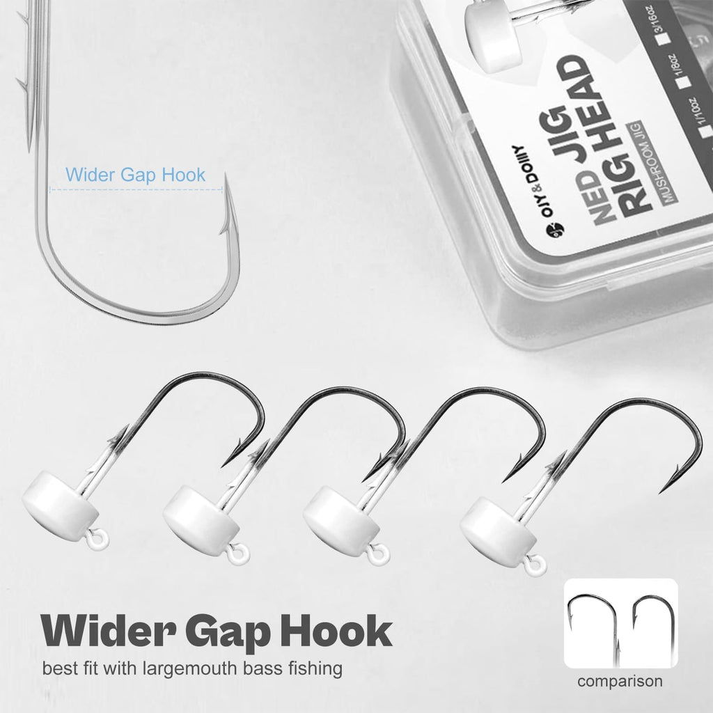 Ned Rig Jig Heads, 20 Pack Finesse Mushroom Jig Hooks Kit for Bass Fishing 1/16 3/32 1/8 3/16Oz