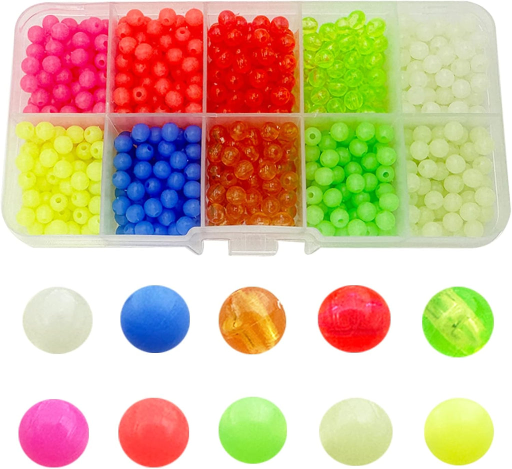 1000PCS 5Mm Fishing Beads Accessories Set Mix 10 Colors round Fishing Rig Beads Luminous Plastic Fishing Line Beads
