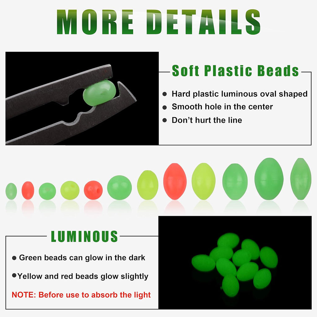 Soft Fishing Beads Assortment Kit,1000Pcs Glow Beads Fishing Bait Eggs Luminous Oval round Plastic Rig Beads Fishing Tackle Saltwater for Steelhead Trout