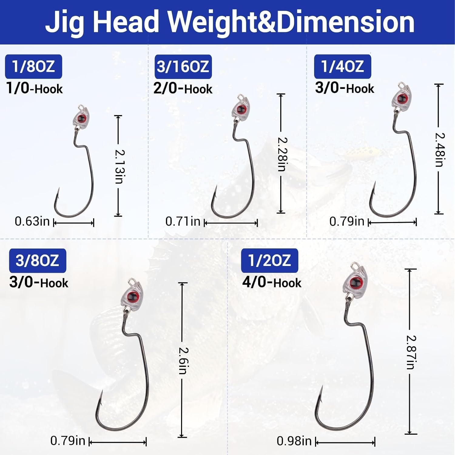 Vivid Fish Eyes Swimbait Jig Heads for Fishing, 15Pcs Swing Bass Jigheads Lifelike Weedless Jig Heads for Ned Rig or Texas Rig 1/8 3/16 1/4 3/8 1/2Oz