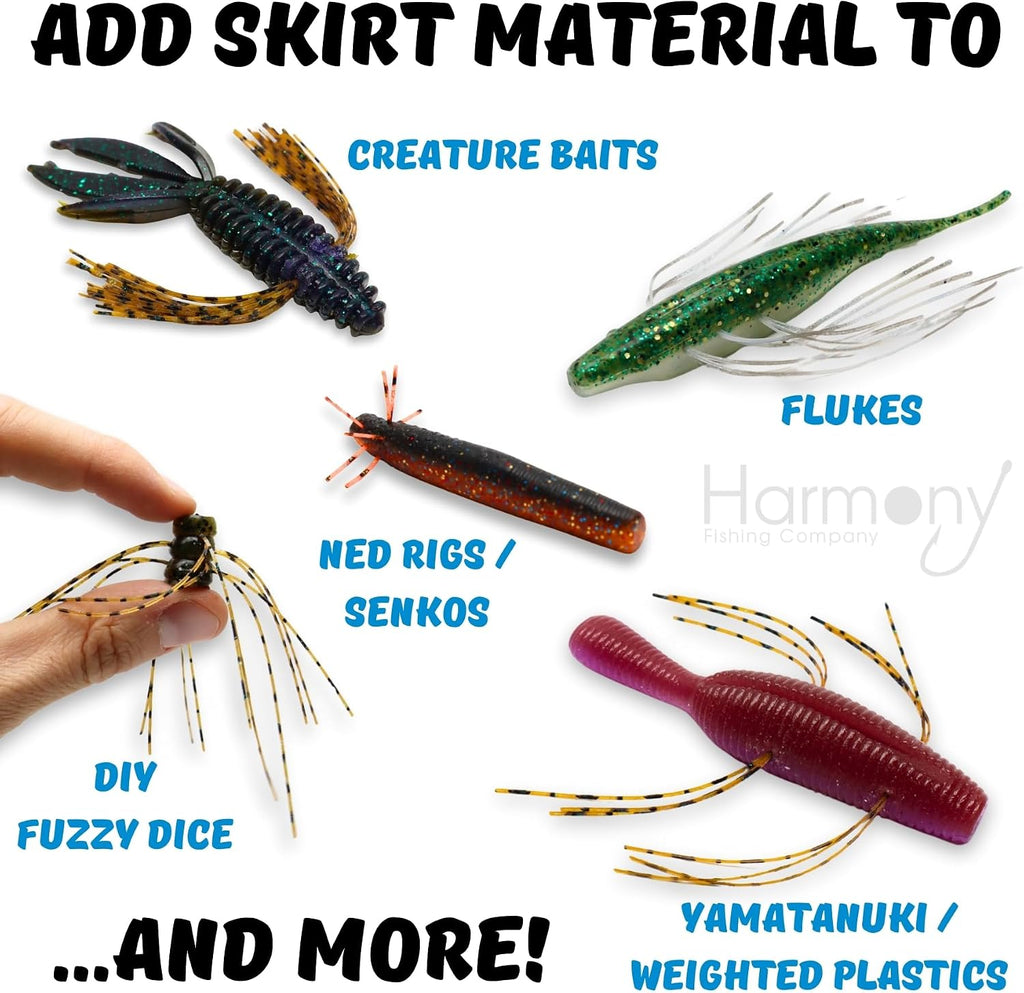 Harmony Fishing – Skirt Threader Tool (2-Pack + 8 Silicone Skirts) - Create Custom Fuzzy Dice Style Bass Baits