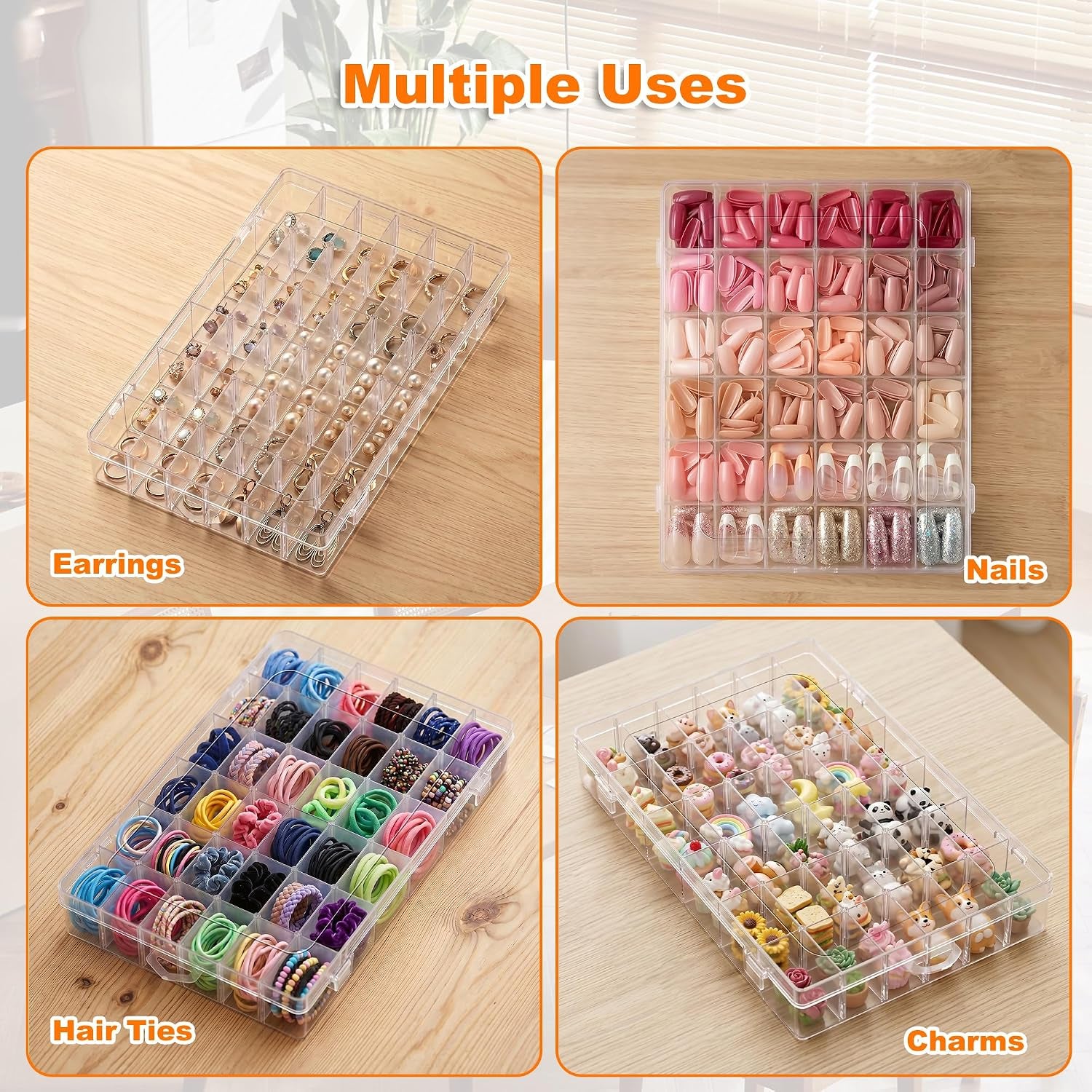 2 Pack 36 Grids Plastic Organizer Box with Dividers, 10.9 X 6.9 X 1.8 in | Large Storage Capacity, Adjustable, Sturdy Plastic, Versatile, for Bead Craft Jewelry Fishing Tackles Storage