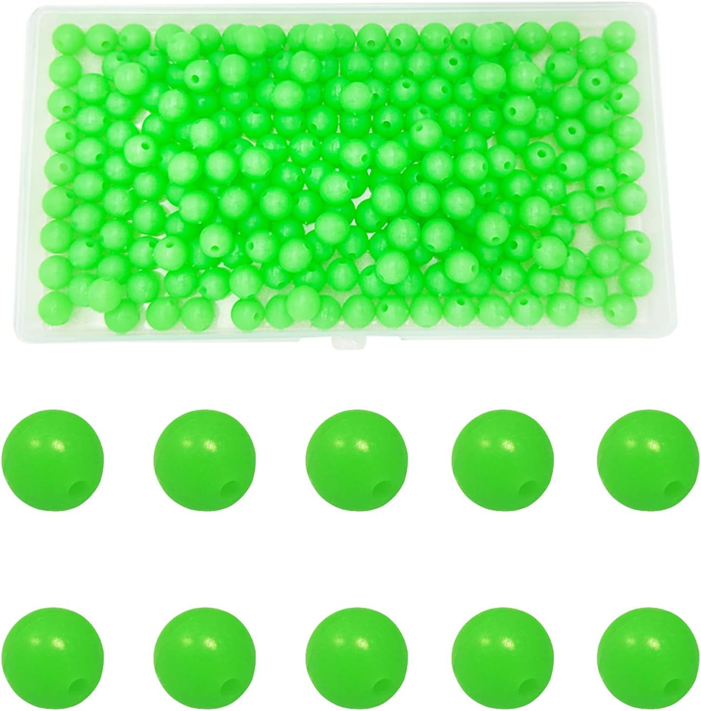 200Pcs 8Mm Glow Soft Plastic round Beads - Rubber Soft Beads Fishing Lures Accessories Box - Green Fishing Bait Eggs