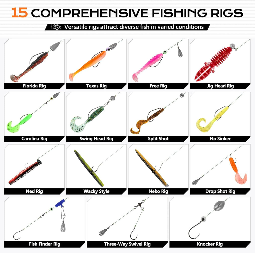 Fishing Gear Accessories Kit, 449PCS Fishing Tackle Box with Tackle Included, Fishing Hooks, Fishing Weights Sinkers, Jig Heads, Fishing Tackle Set Equipment for Bass Trout, Gifts for Men
