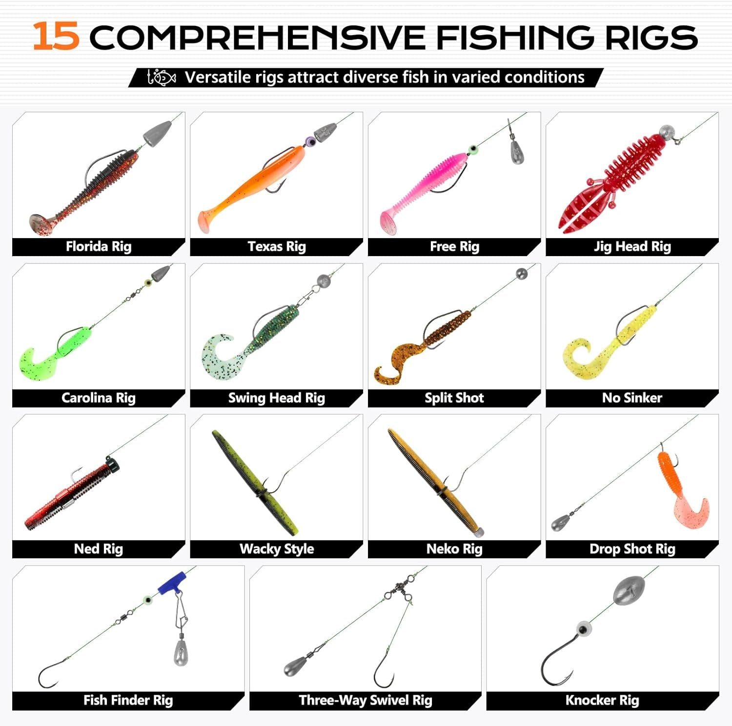 Fishing Gear Accessories Kit, 449PCS Fishing Tackle Box with Tackle Included, Fishing Hooks, Fishing Weights Sinkers, Jig Heads, Fishing Tackle Set Equipment for Bass Trout, Gifts for Men