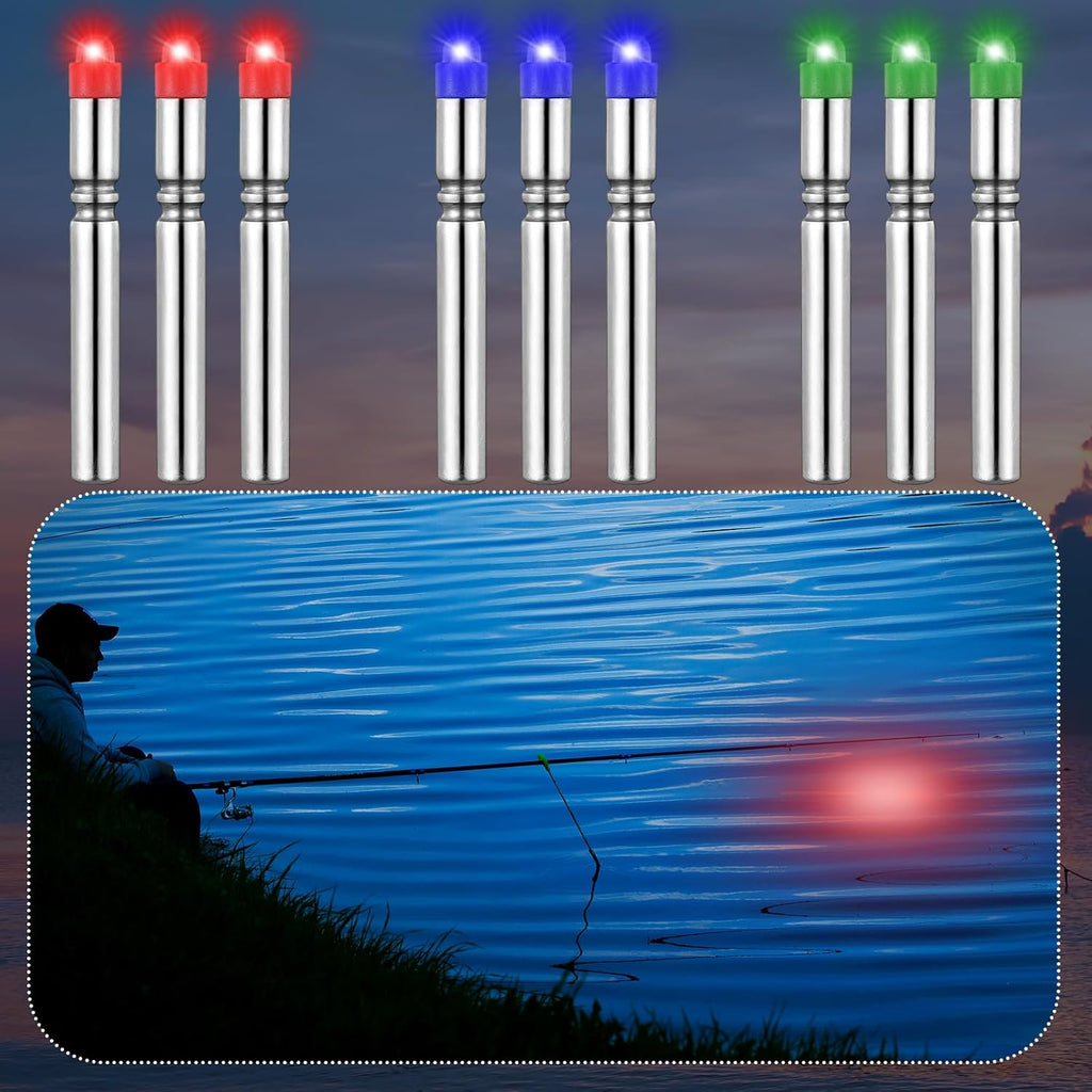 9 Pcs Fishing LED Bobber Light Replacement for Lures Fishing Glow Sticks Night Fish Light up Bobbers Floats and Rod Tips