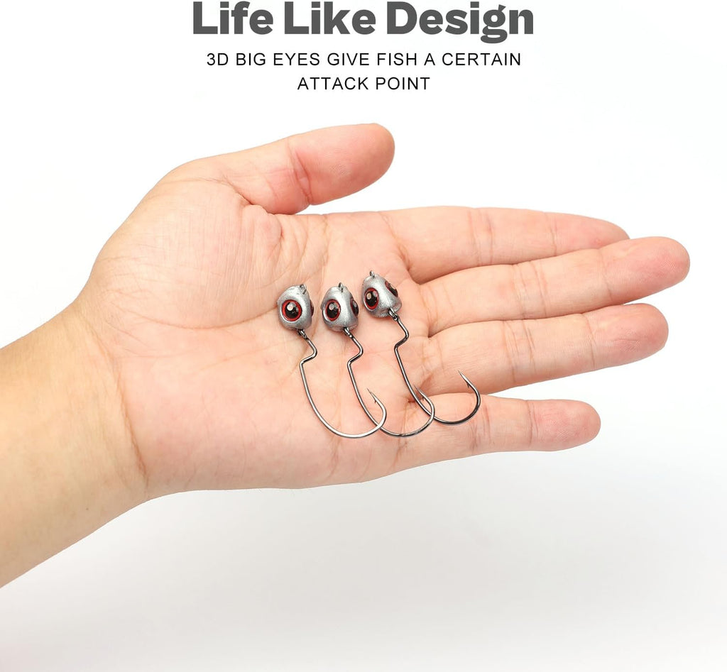 OJY&DOIIIY Fish Eye Swimbait Jig Heads, 12/20 Pack Weighted Hooks for Texas Rig or Ned Rig Fishing 1/8 3/16 1/4 3/8 Oz