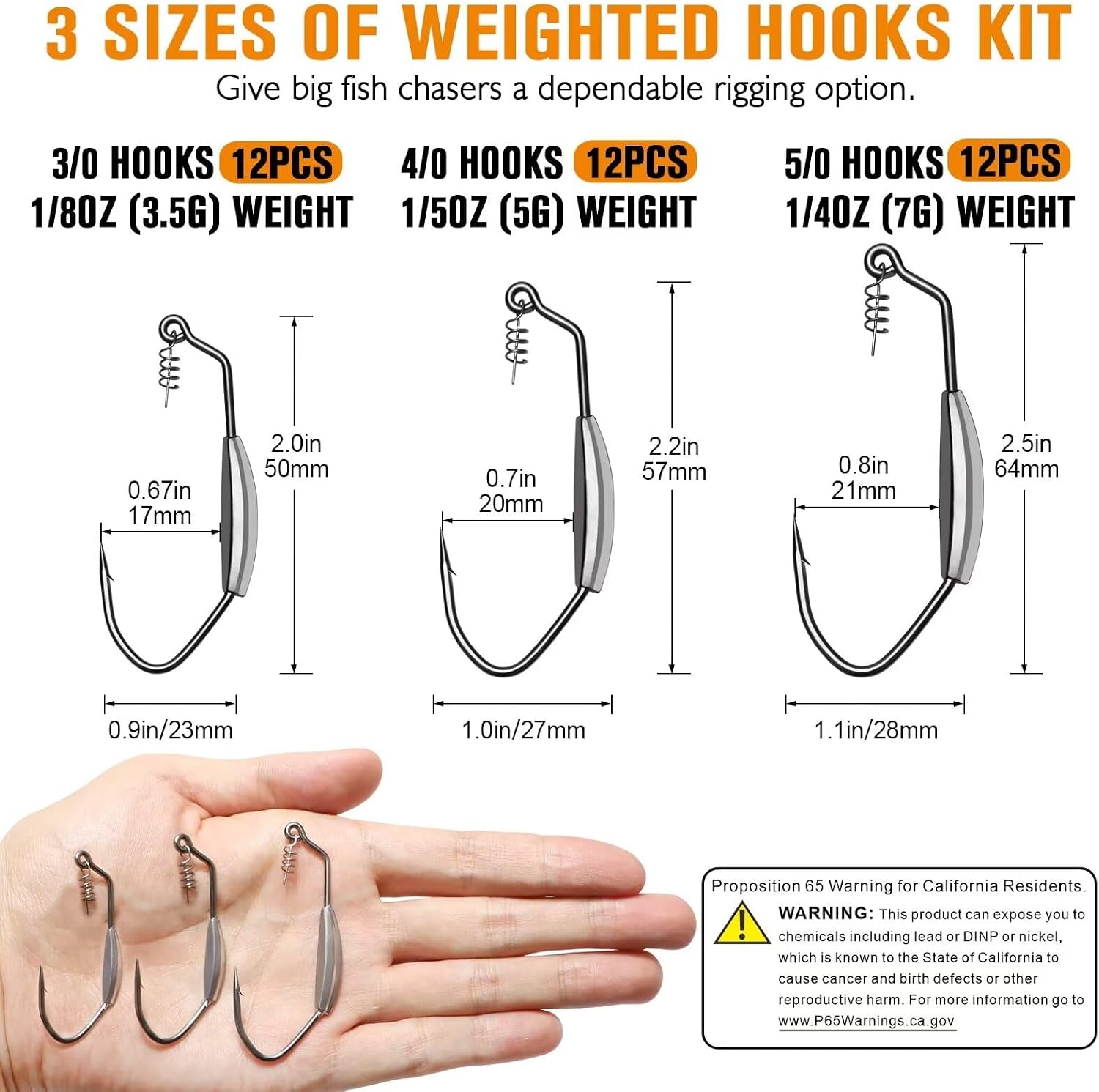 12PCS/44PCS Weighted Swimbait Hooks Weighted Fishing Hooks Saltwater Freshwater Worm Weedless Hooks for Bass Fishing 3/0 4/0 5/0