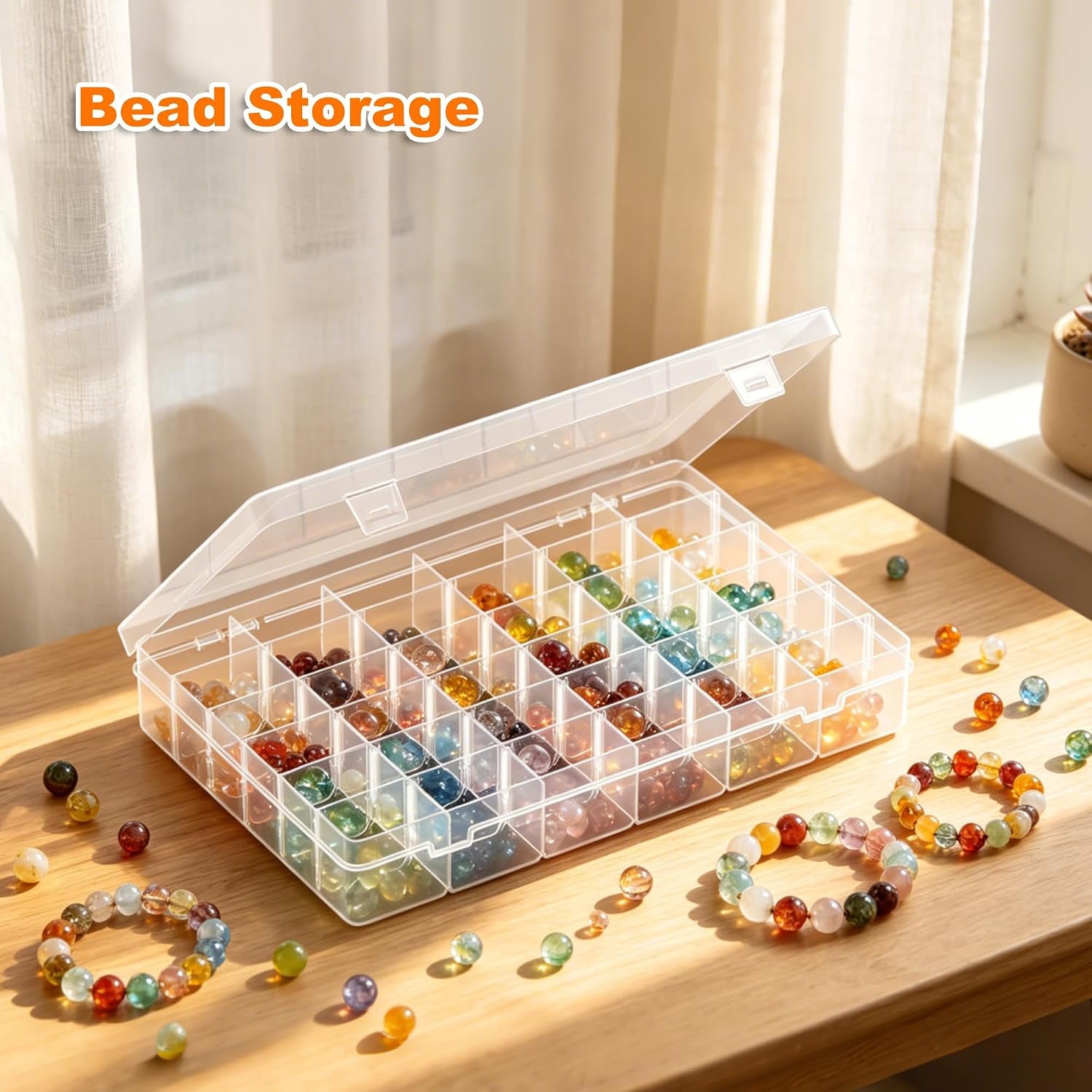 2 Pack 36 Grids Plastic Organizer Box with Dividers, 10.9 X 6.9 X 1.8 in | Large Storage Capacity, Adjustable, Sturdy Plastic, Versatile, for Bead Craft Jewelry Fishing Tackles Storage
