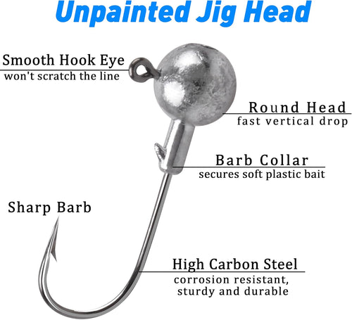 AGOOL Unpainted Round Jig Heads - Mixed Weights, 34-Pack - product image 2