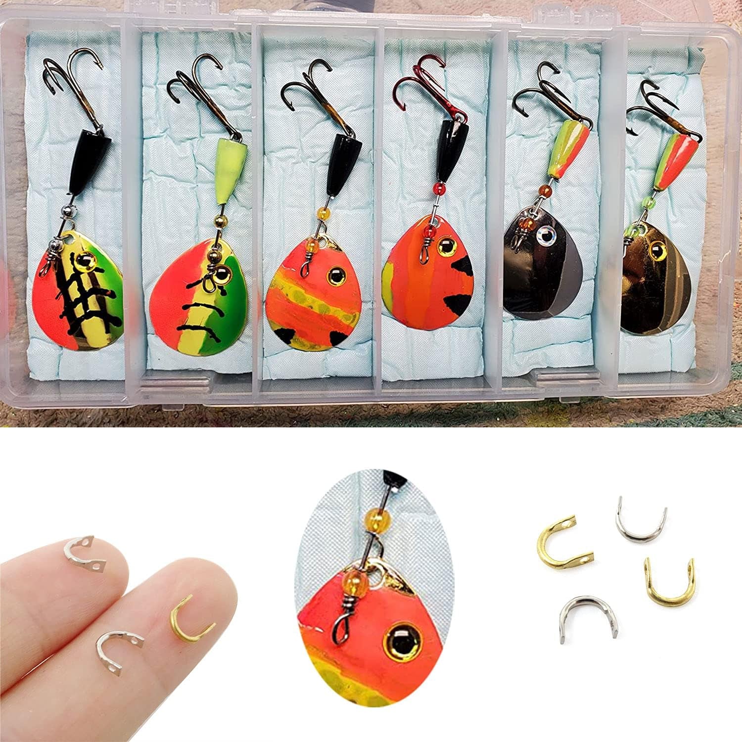 200PCS Easy Spin Spinner Clevis U-Shaped Brass Links Fishing Clevis Fishing Spoons Blades Spinnerbait Parts Inline Spinner Making Freshwater Saltwater (2 Color)