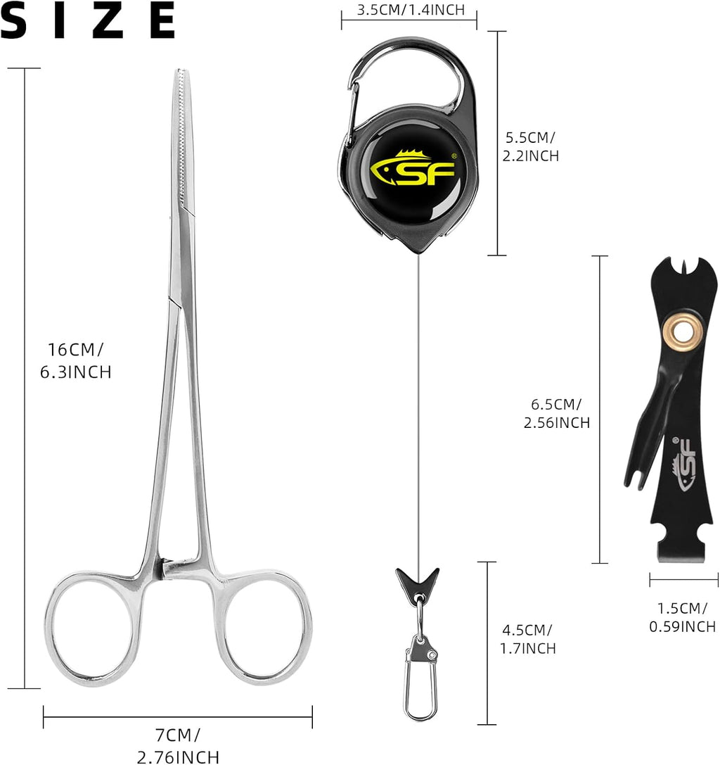 Fly Fishing Tools Kit Includes a Fishing Knot Tool and Line Clipper, Zinger Retractor and Hook Remover Forceps.