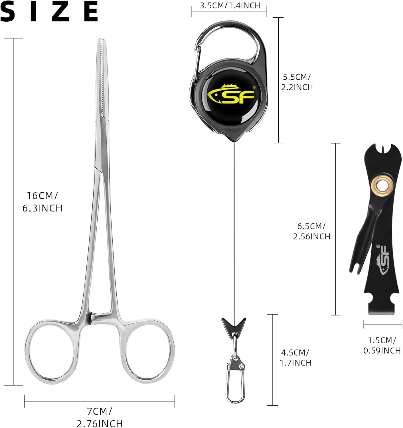 Fly Fishing Tools Kit Includes a Fishing Knot Tool and Line Clipper, Zinger Retractor and Hook Remover Forceps.