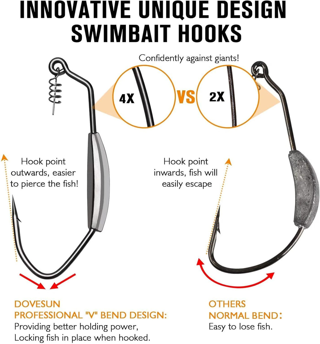12PCS/44PCS Weighted Swimbait Hooks Weighted Fishing Hooks Saltwater Freshwater Worm Weedless Hooks for Bass Fishing 3/0 4/0 5/0