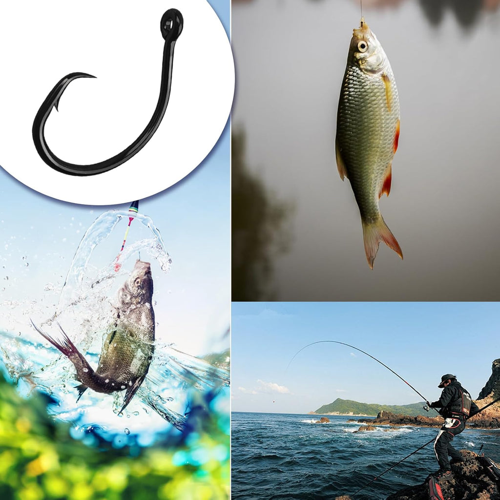 10PCS High-Carbon Steel Circle Hooks Barbed Fishing Hooks with Holes, Freshwater and Saltwater Fishing Hooks for Tuna, Catfish, Bass