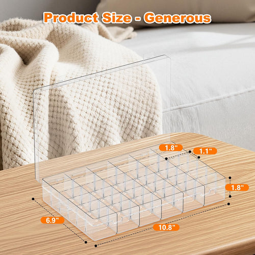 2 Pack 36 Grids Plastic Organizer Box with Dividers, 10.9 X 6.9 X 1.8 in | Large Storage Capacity, Adjustable, Sturdy Plastic, Versatile, for Bead Craft Jewelry Fishing Tackles Storage