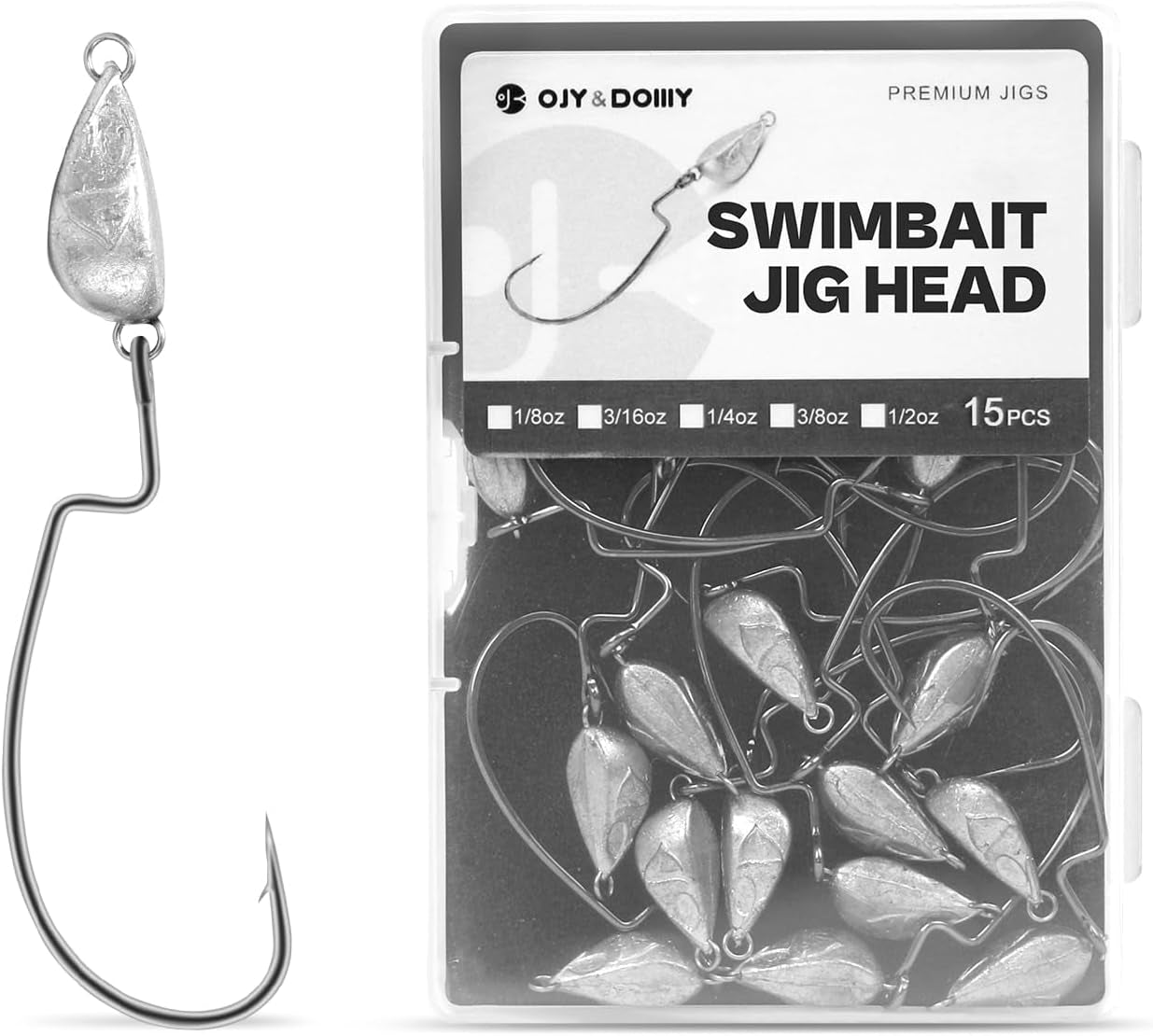 OJY&DOIIIY Weighted Texas Rig Hooks, Weedless Swimbait Jig Heads for Bass Fishing 1/8 3/16 1/4 3/8Oz