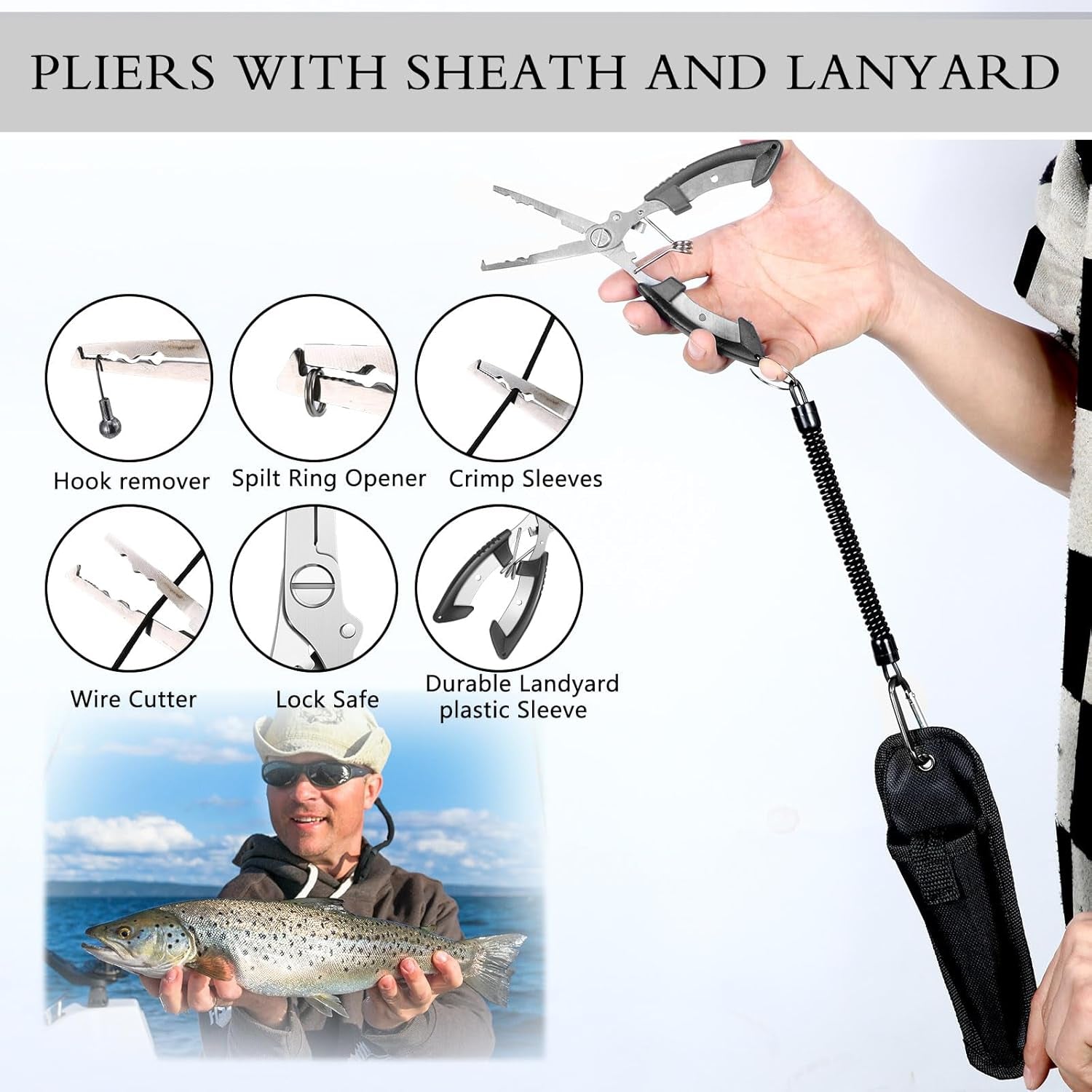 7 Pcs Fishing Gear and Equipment Fishing Net Tool Kit for Boys Men Fish Accessories Include Foldable Landing Net Hook Remover Tool, Digital Scale, Lanyard Beginners Gifts(51.2 Inches,Black)