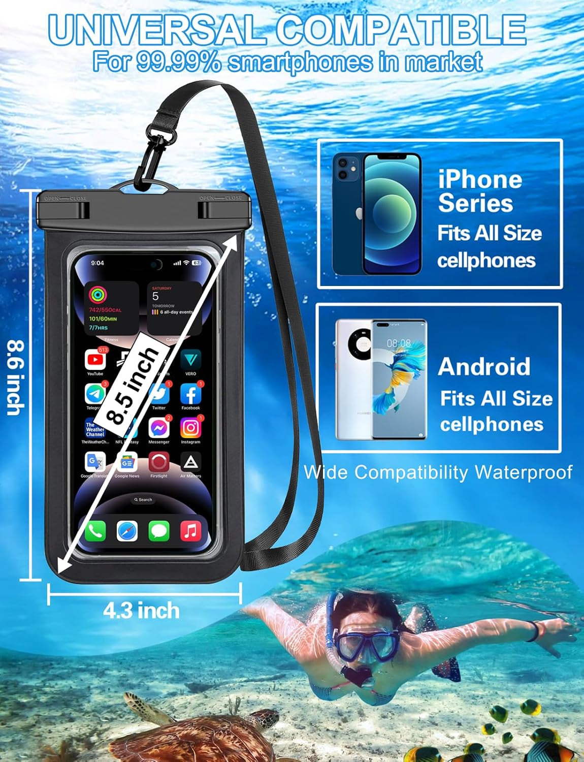 Waterproof Phone Pouch,2 Pack White Phone Waterproof Case,Cell Phone Dry Bag,Protection Level: Ip68,Beach Cruise for Apple Iphone,Samsung,And More,Lanyard Included,(Fits up to 8.3”),White