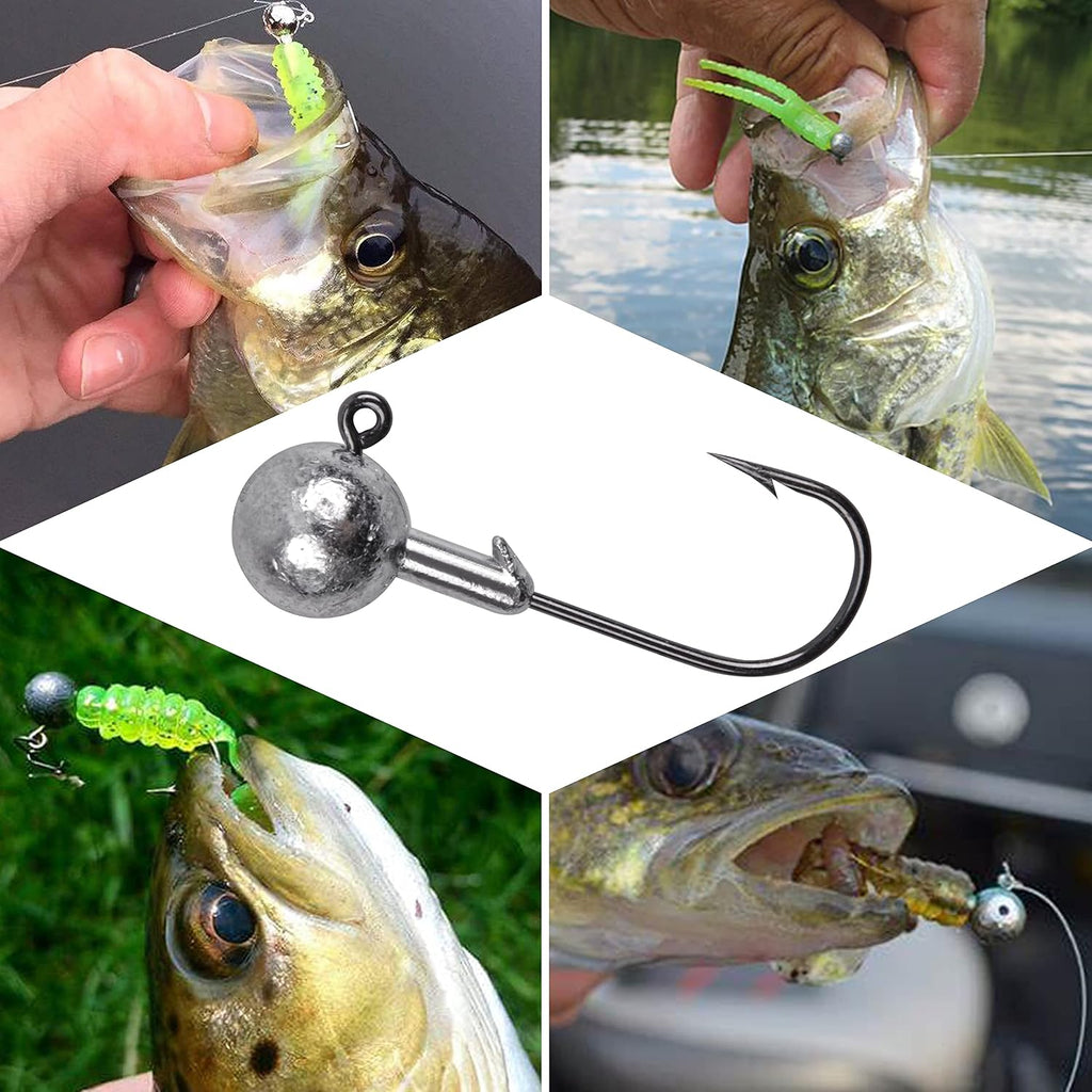 Jig Heads Fishing Hooks Set,Unpainted Jig Heads round Ball Crappie Jigs Sharp Swimbait Jig Heads for Bass Trout Crappie Walleye Saltwater Freshwater Fishing