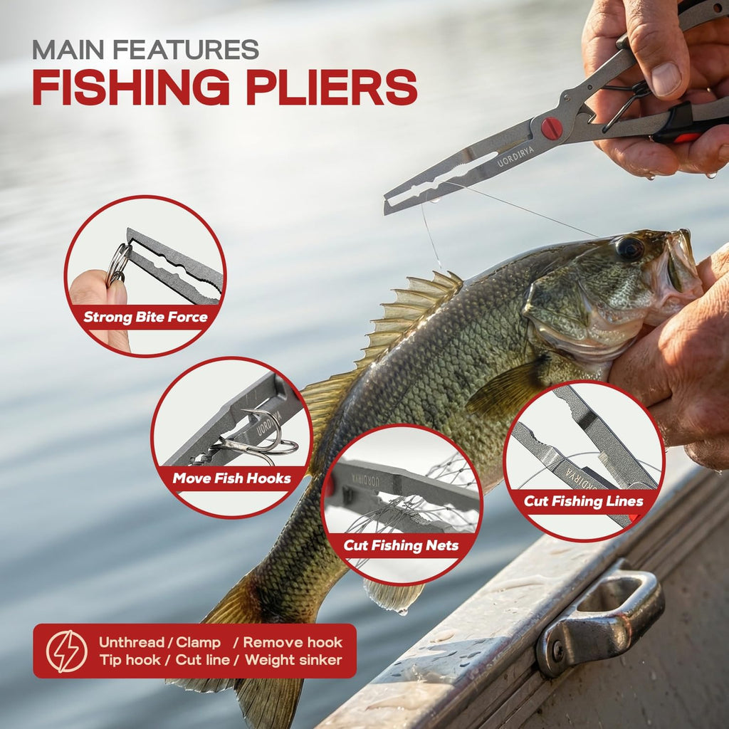 Fishing Pliers 8.4” Long Nose Multi-Function Fishing Tool – Stainless Steel Hook Remover, Line Cutter & Split Ring Opener with Safety Lanyard for Freshwater & Saltwater Fishing