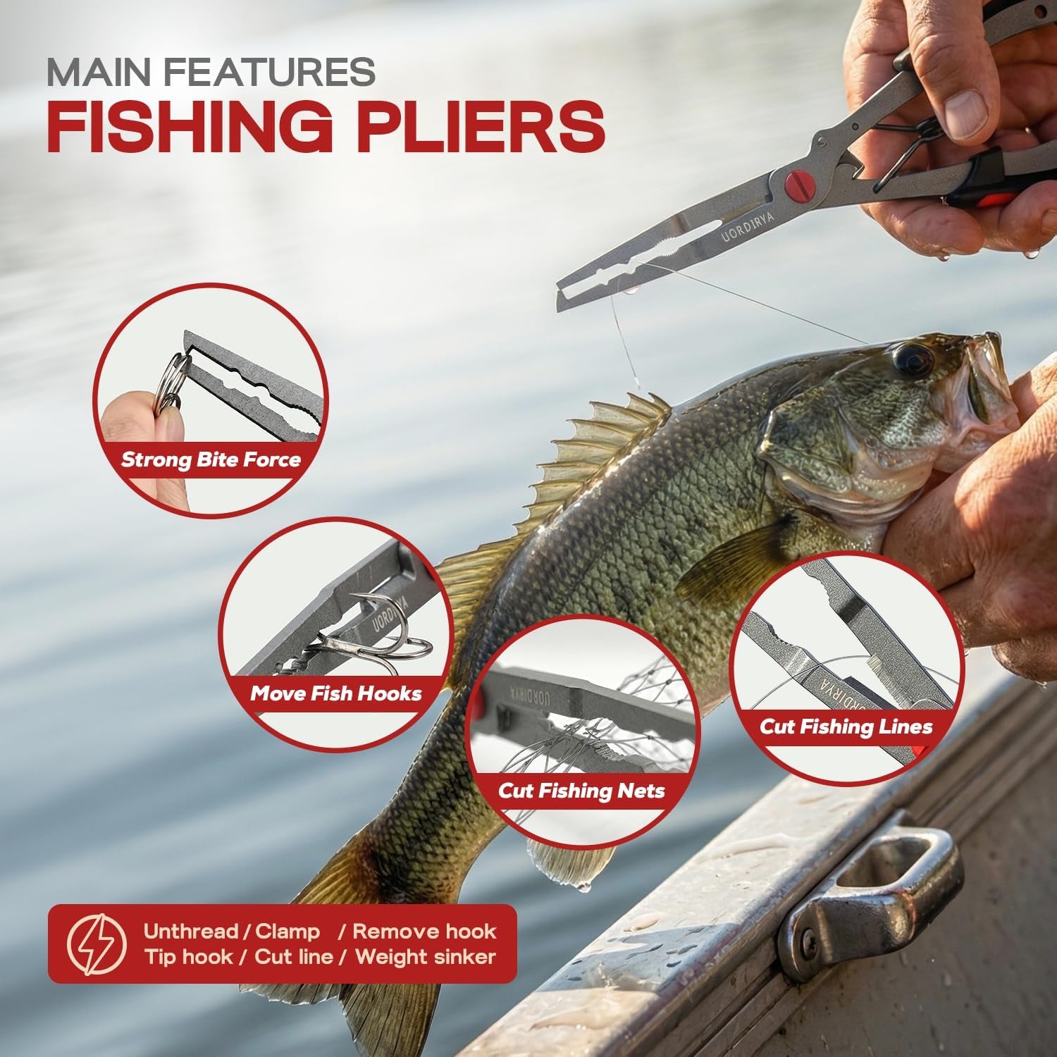Fishing Pliers 8.4” Long Nose Multi-Function Fishing Tool – Stainless Steel Hook Remover, Line Cutter & Split Ring Opener with Safety Lanyard for Freshwater & Saltwater Fishing