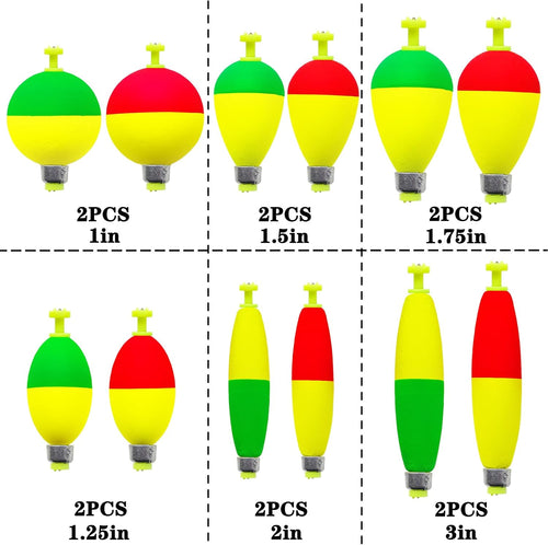 12 Pcs Fishing Bobbers Floats,Snap-On Fishing Bobber Fishing Float Corks Weighted Bobbers for Fishing Crappie Panfish Bluegill Trout
