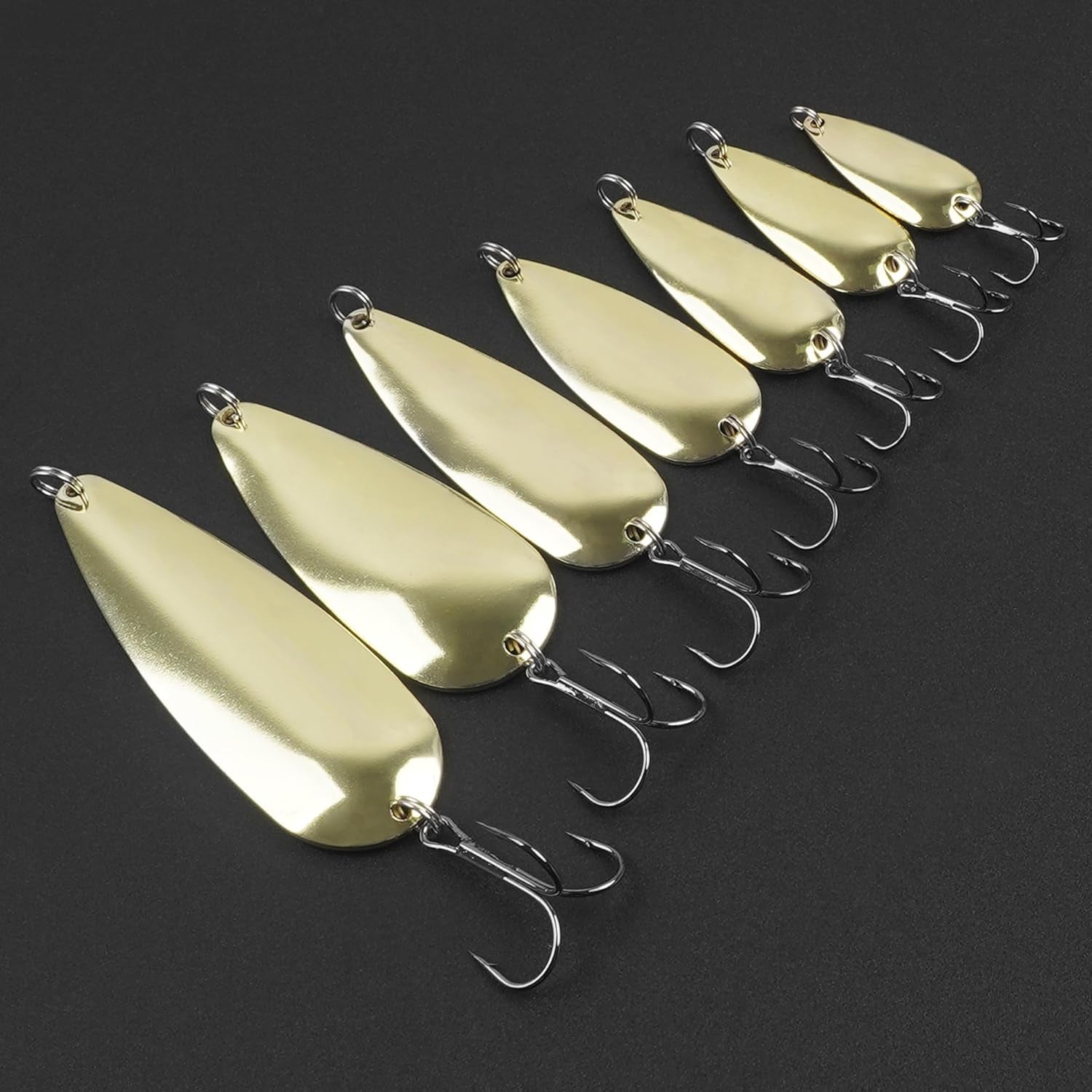 Fishing Spoons Metal Fishing Lures Kit, 5Pcs Gold Metal Jigging Trout Lures Casting Trolling Spoon with with Treble Hooks for Trout Bass Pike Walleye Crappie Bass Salmon