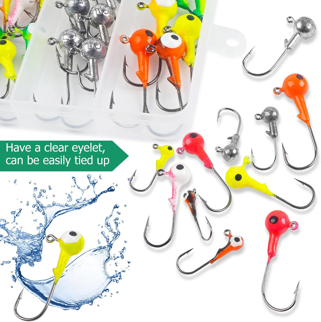 Fishing Jig Heads Hooks Set, 75Pcs Assorted round Jig Head Fishing Lures Crappie Jig Heads Hooks for Bass Trout Crappie Walleye Saltwater Freshwater Fishing Tackle