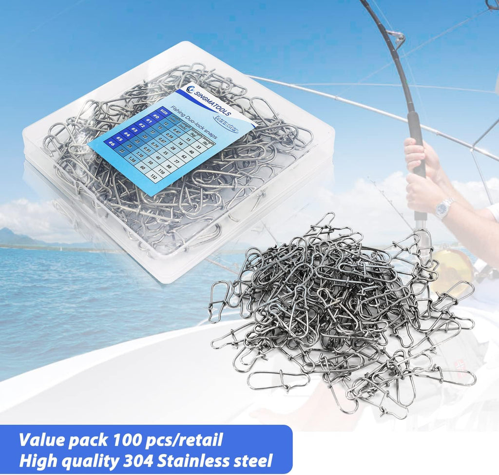 100 Pack Fishing Duo Lock Snap Fishing Snaps and Clips Freshwater Saltwater Fishing Gear Hooked Snap Speed Clips Fishing Lures Connector Quick Change Fishing Snap