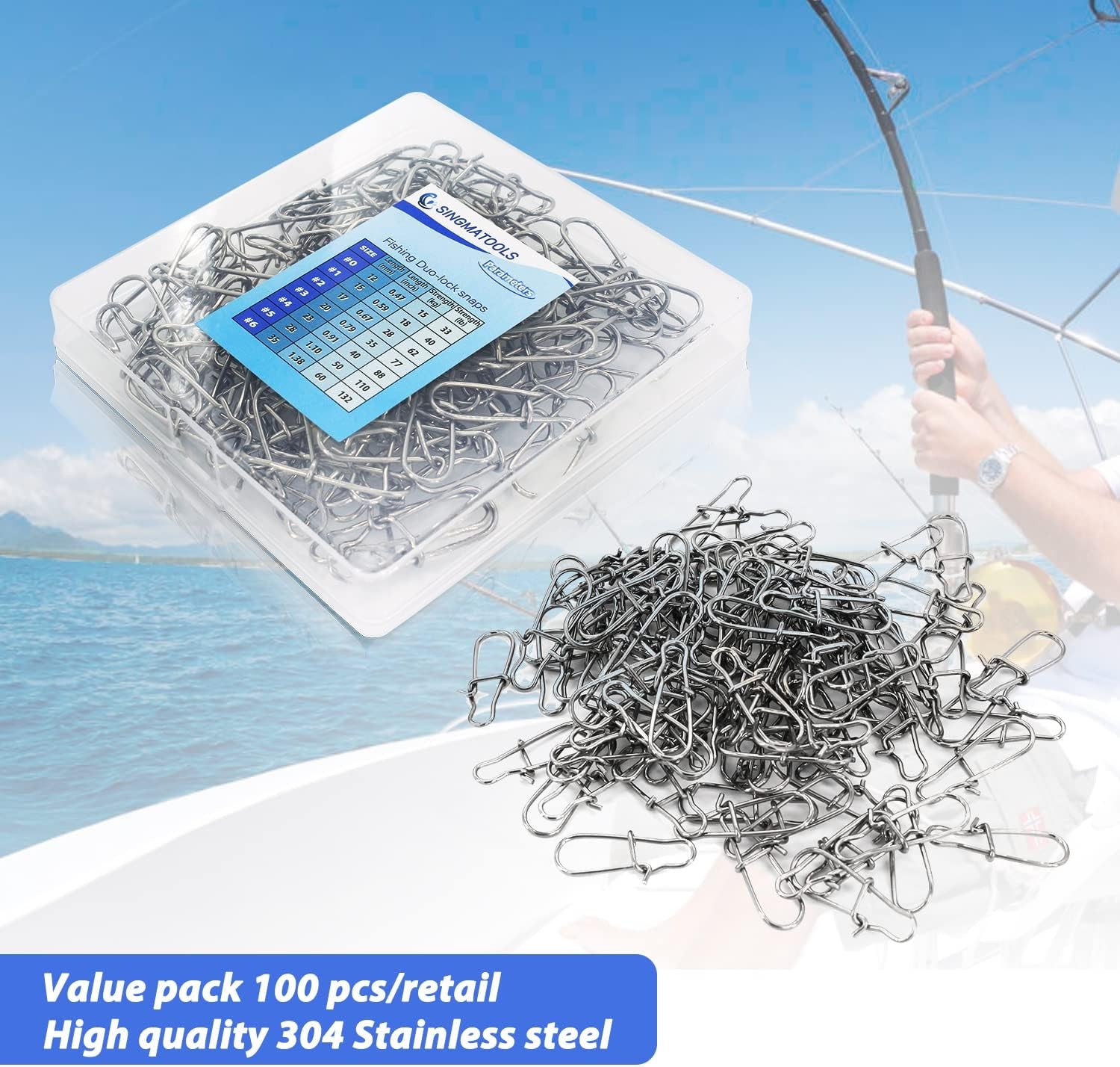 100 Pack Fishing Duo Lock Snap Fishing Snaps and Clips Freshwater Saltwater Fishing Gear Hooked Snap Speed Clips Fishing Lures Connector Quick Change Fishing Snap