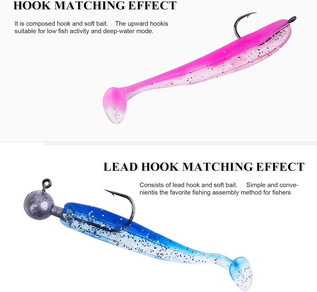 Soft Fishing Lures，90Pcs Fishing Soft Plastic Lures and 5Pcs Fishhook,Paddle Tail Swimbaits Soft Plastic Lures Kit for Bass Trout Walleye Crappie