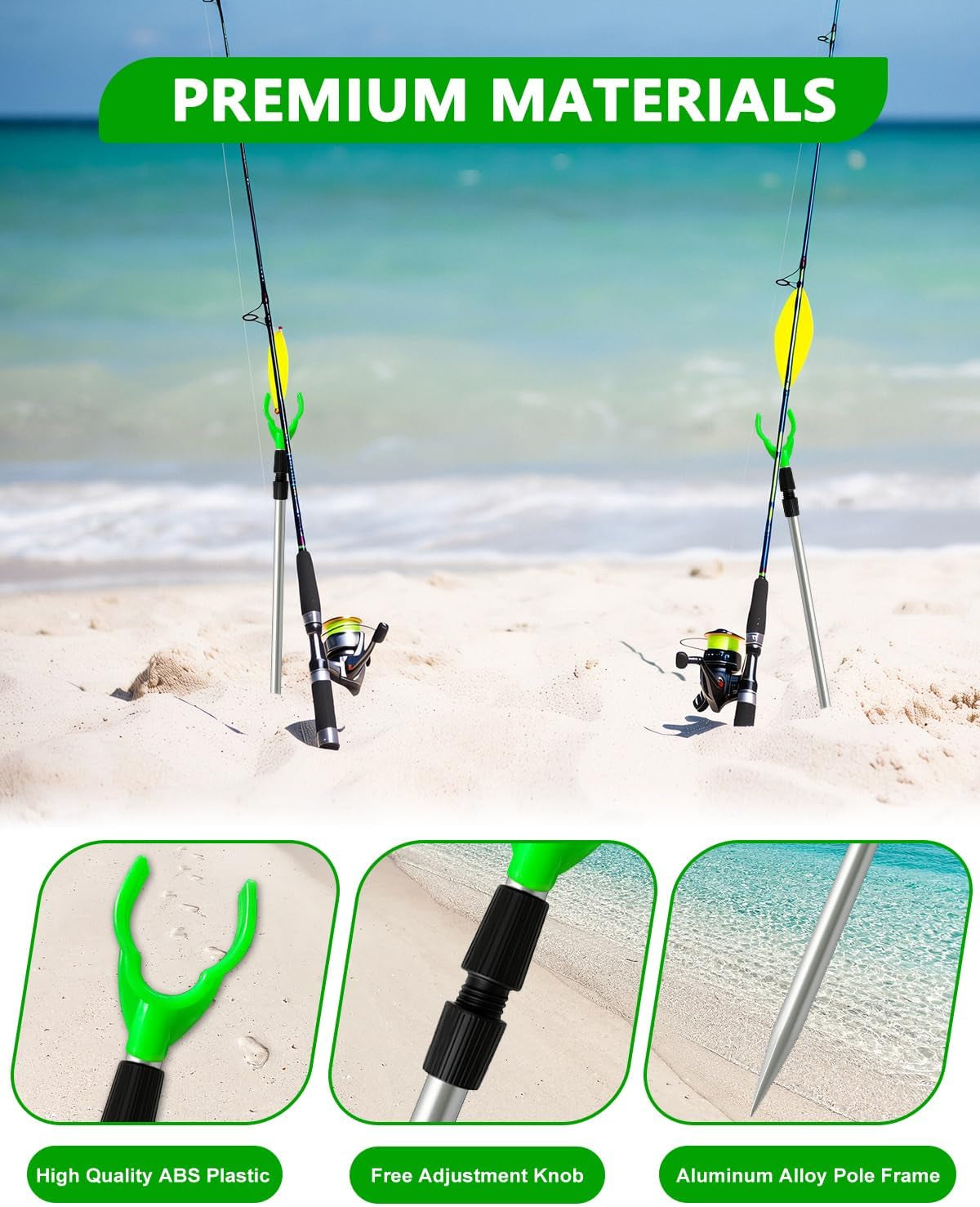 Fishing Rod Holder, Adjustable Telescopic Fishing Pole Holders for Ground Fishing Rod Holders Sand, 6-Pack with Alarm Bells