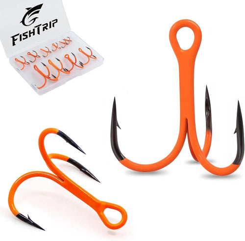 Fishing Treble Hooks, 10Pcs Triple Hooks High Carbon Steel Barbed Sharp, Replacement Hooks on Hard Lures for Freshwater Saltwater