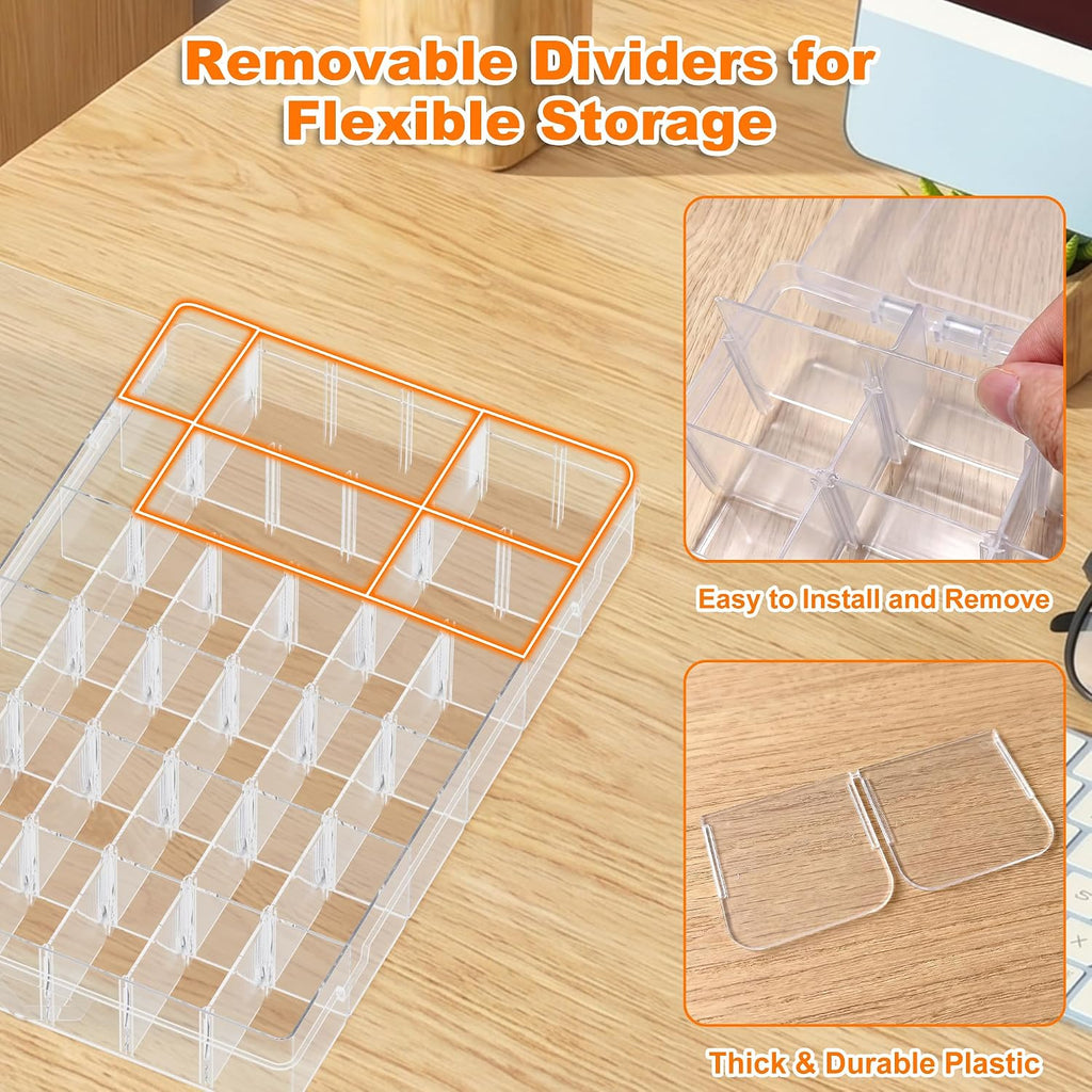 2 Pack 36 Grids Plastic Organizer Box with Dividers, 10.9 X 6.9 X 1.8 in | Large Storage Capacity, Adjustable, Sturdy Plastic, Versatile, for Bead Craft Jewelry Fishing Tackles Storage
