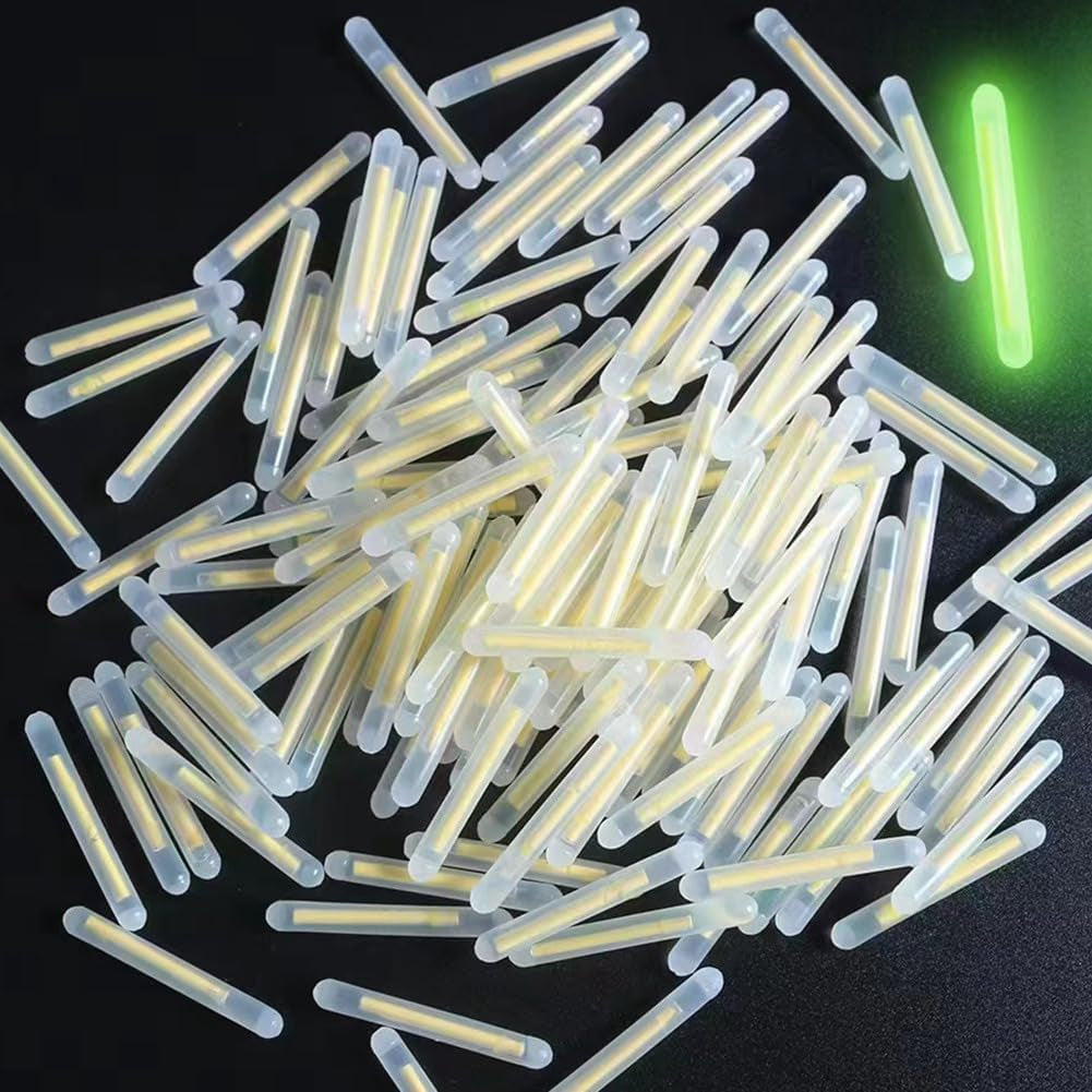 100Pcs Yellow 3Mm Fishing Float Light Stick Fluorescent Yellow Light,Fluorescent Dark Glow Sticks Float Corks, Night Fishing Fishing Floats Terminal Tackle and Accessories