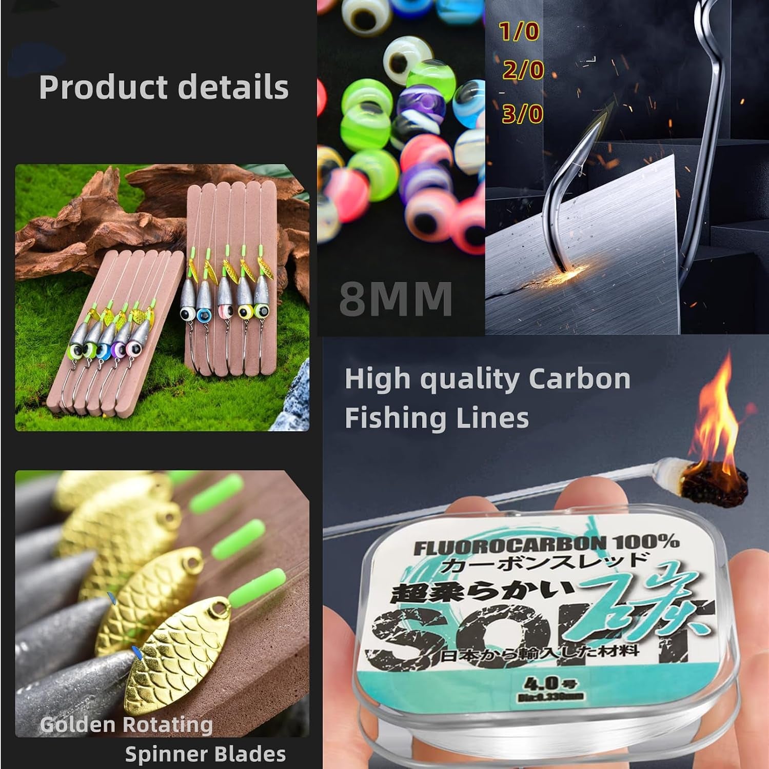 10Pcs Fishing Bullet Weights Texas Rigs Ready Kit,Worms, Sinker (10G/7G/5G), Worm Hooks, Carbon Line,Spinner Blades，Eye Beads Bait, Fishing Bass Rig Saltwater Freshwater