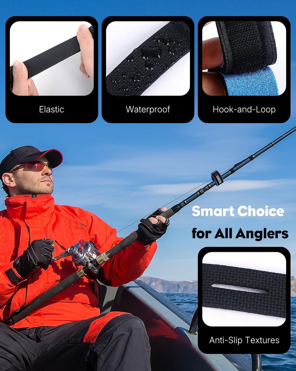 12 Pcs Fishing Rod Straps, 6 Colors, Hook and Loop Pole Straps, Stretchy Neoprene Fishing Rods Ties Rod Wraps, Pole Belts for Casting Rods Spinning