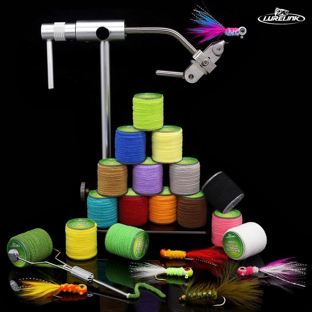Chenille Fly Tying Materials 16-Color Kit Fly Tying Supplies for Crappie Jigs, Wooly Buggers, Streamers