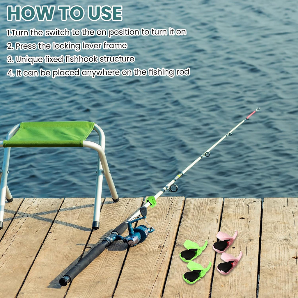 Fishing Rod Holder Clips, 8 Pack Portable Fishing Pole Holders for Beach & Ground, Durable ABS Rod Straps for Various Rod Sizes (4 Green ＆ 4 Pink)