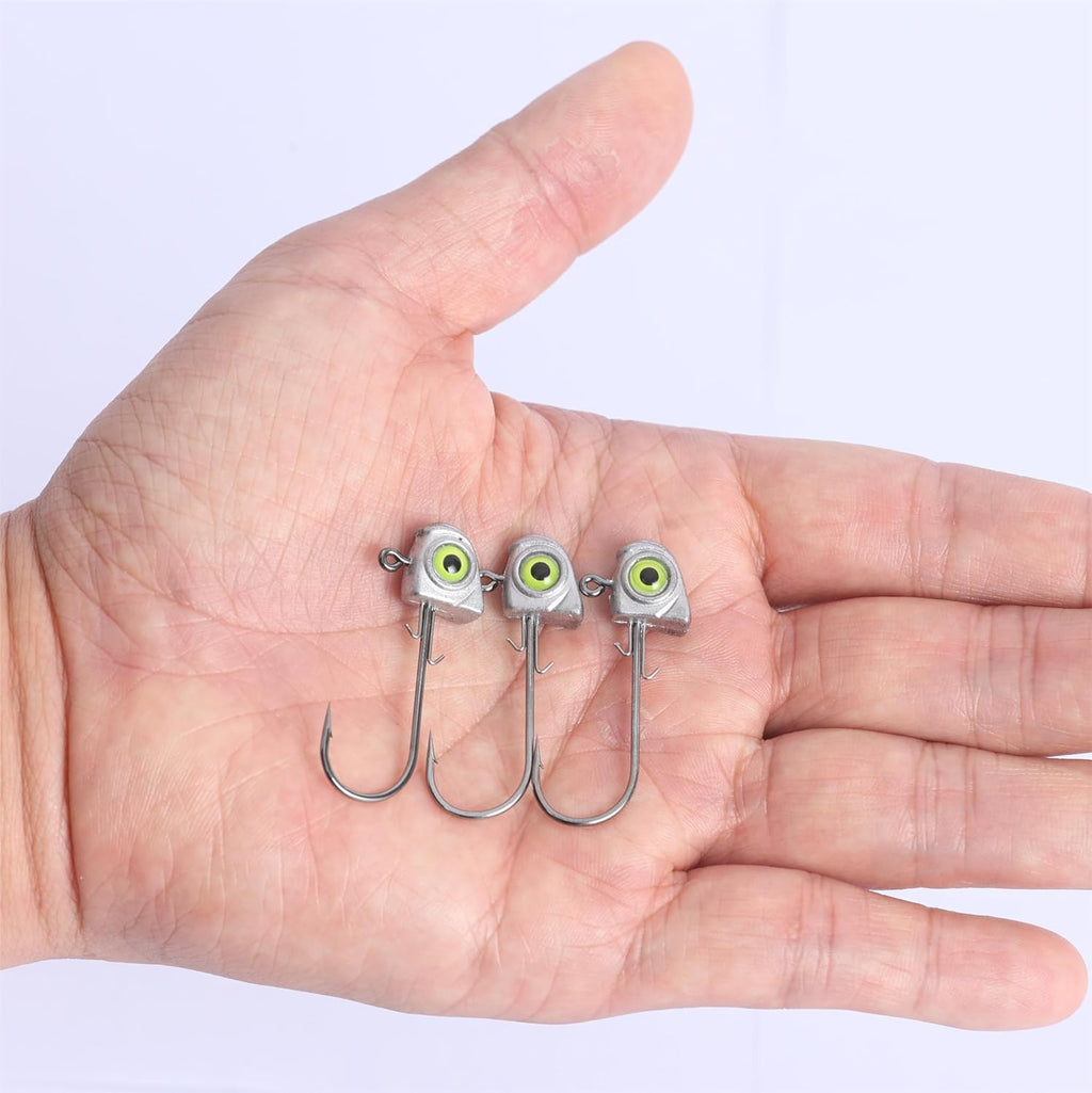 OJY&DOIIIY Swimbait Jig Heads with Chartreuse Fish Eye, 1/8 3/16 1/4 3/8 1/2Oz Jigheads for Freshwater&Saltwater Fishing 10/15 Pack