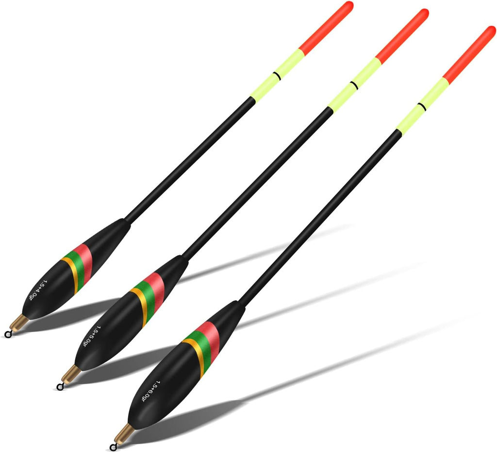 Fishing Floats and Bobbers - 3Pc Slip Bobbers for Crappie, 1.5+6G, 1.5+5G, 1.5+4G