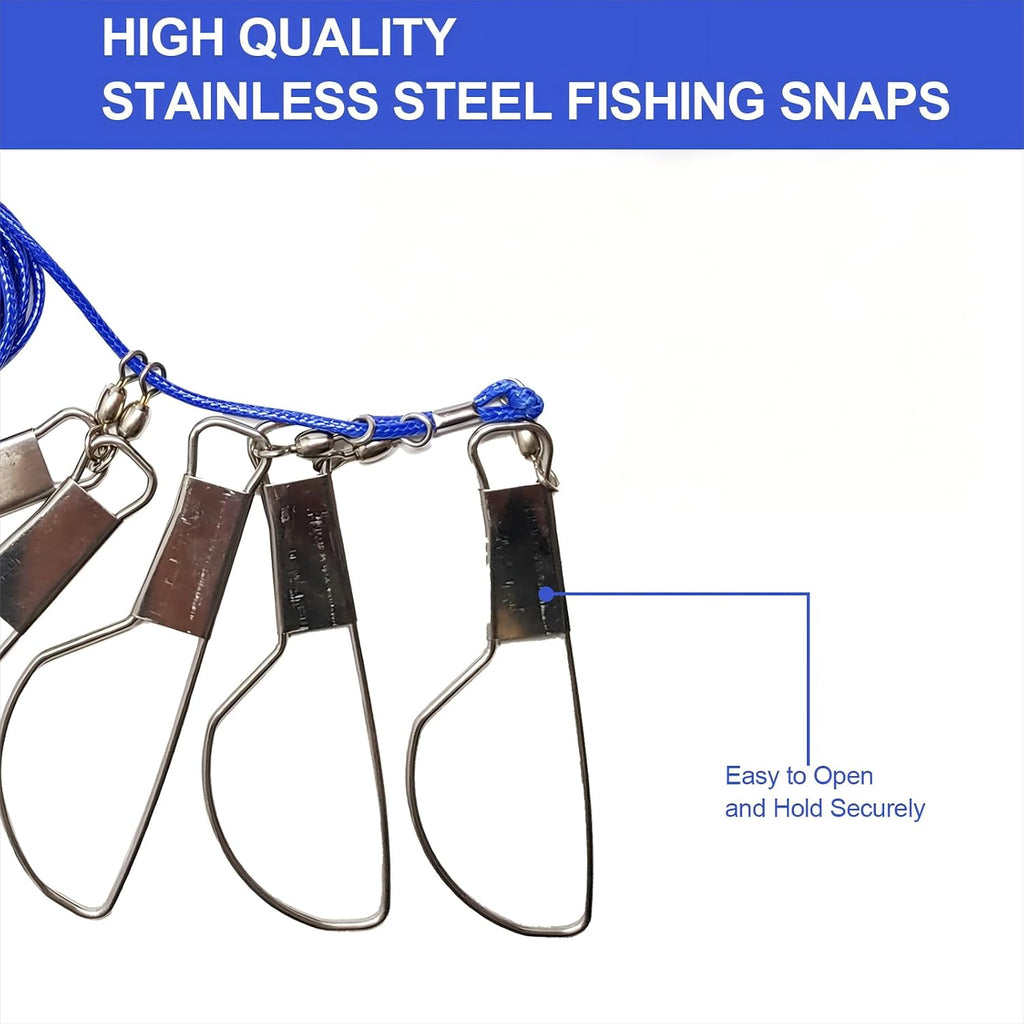 Fish Stringer，Fishing Stringer Set, 16Ft Fish Holder Rope with 8 Rotating Snap Locks and Ground Anchor, Heavy Duty Fish Lock for Trout, Perch, Bass, Saltwater or Freshwater Use