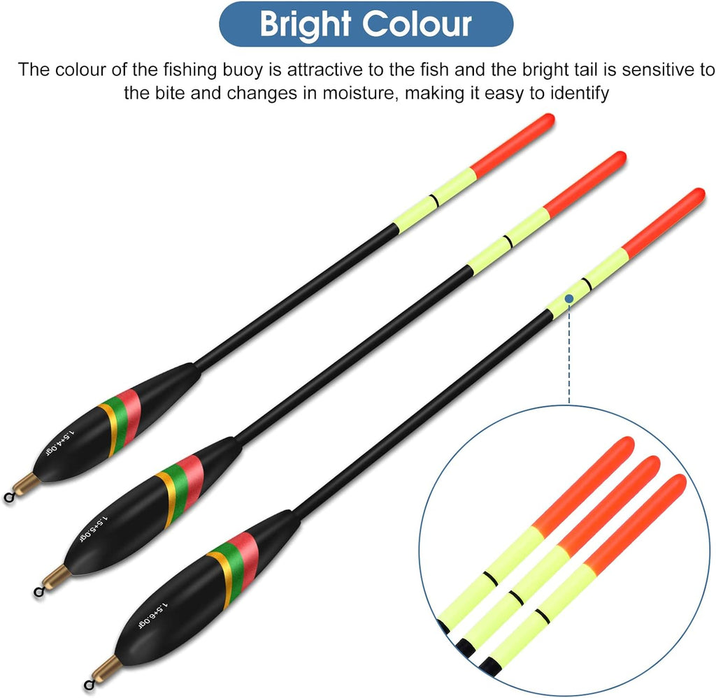 Fishing Floats and Bobbers - 3Pc Slip Bobbers for Crappie, 1.5+6G, 1.5+5G, 1.5+4G