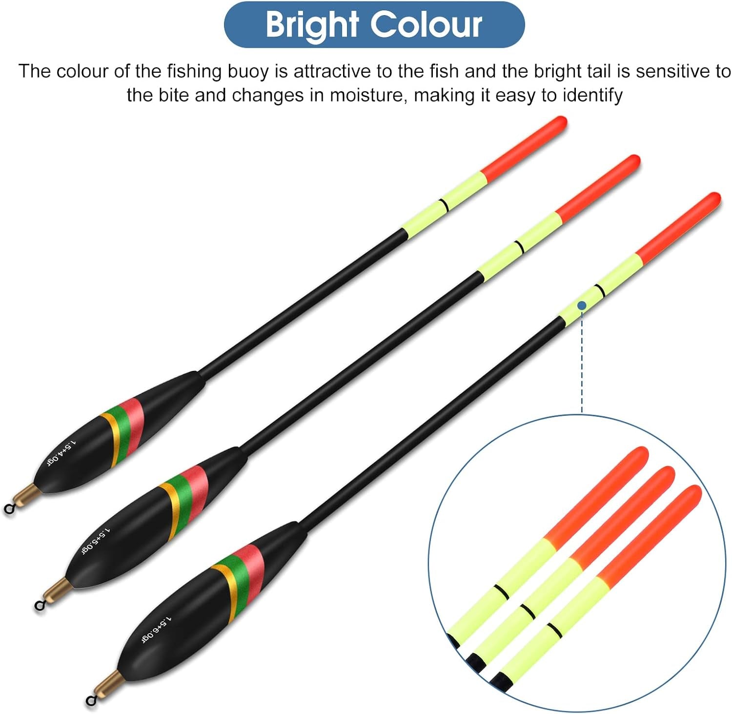 Fishing Floats and Bobbers - 3Pc Slip Bobbers for Crappie, 1.5+6G, 1.5+5G, 1.5+4G