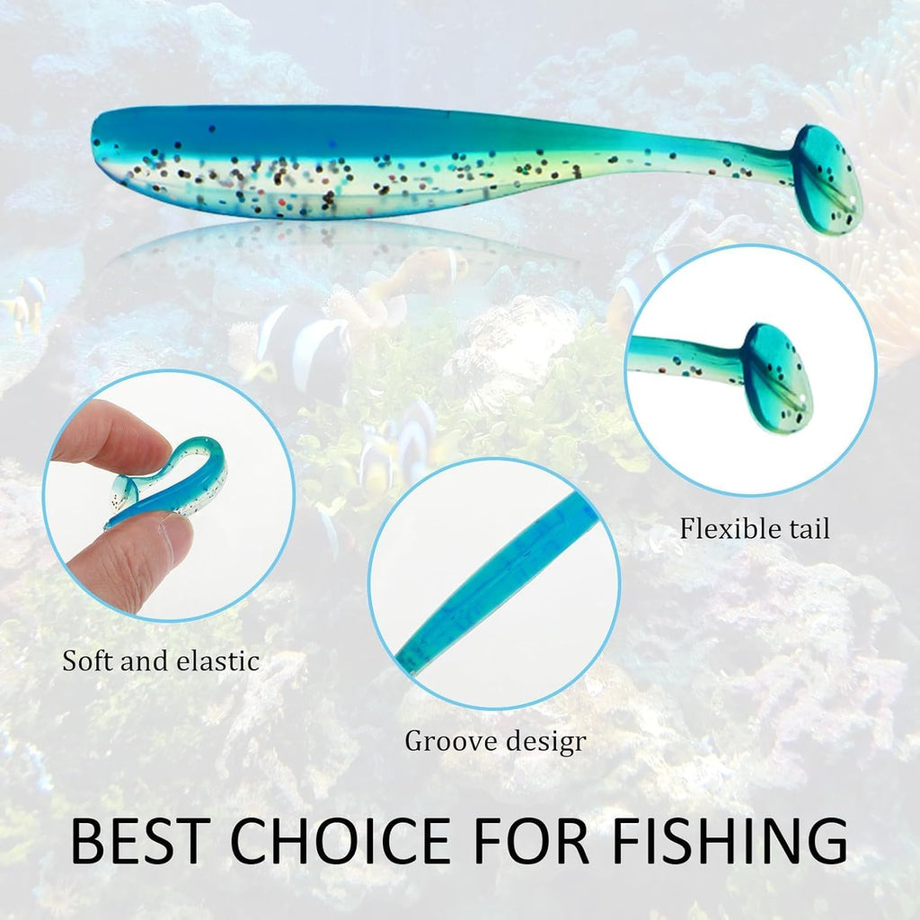 50 Pcs Soft Silicone Paddle Tail Swim Baits Fishing Lures | Pre-Rigged Jig Head, Bass Fishing Bait, Trout, Saltwater Freshwater, Glide Bait