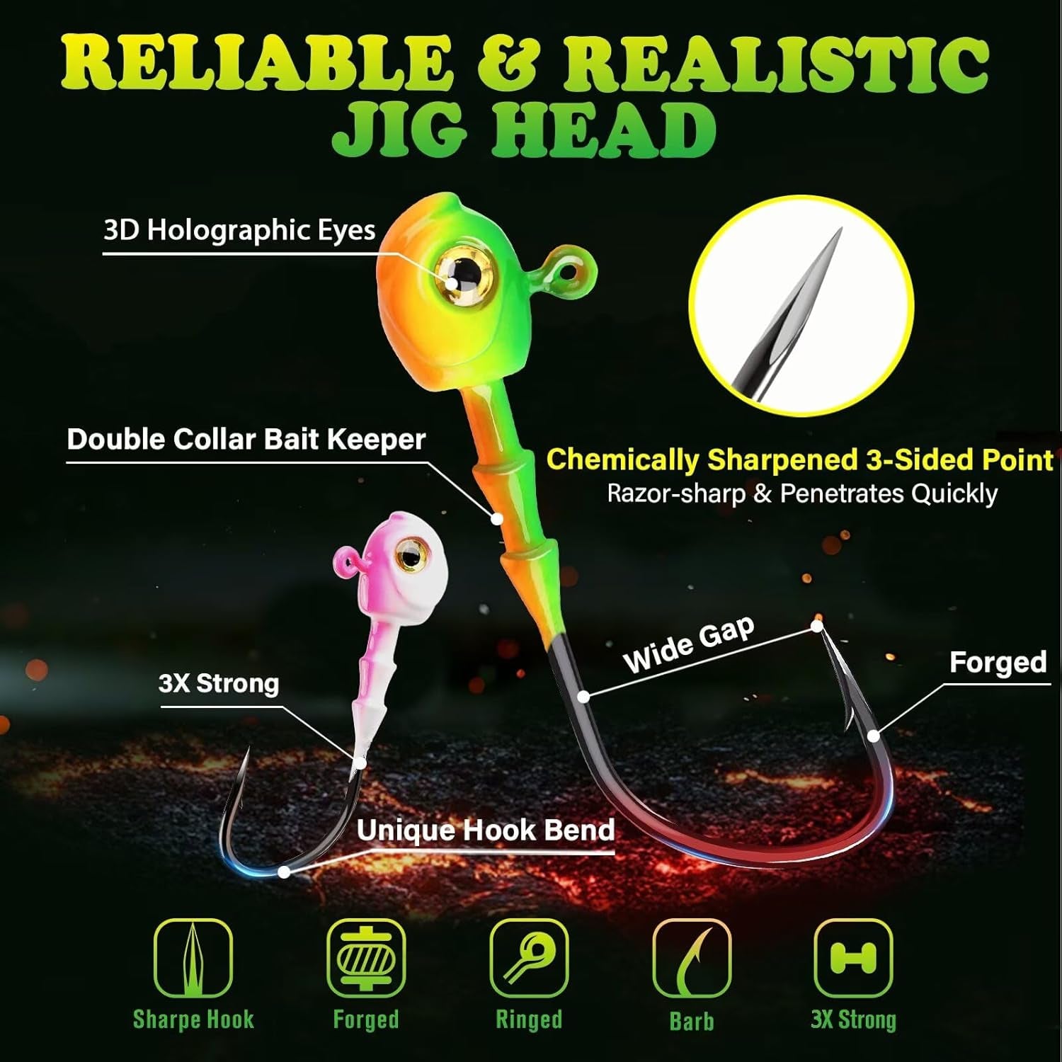 Swimbait Jig Head 40/30/25/20/15Pcs Freshwater Saltwater Jig Heads for Bass Walleye Trout Fishing Gifts for Men 1/8Oz 1/5Oz 1/4Oz 3/8Oz 1/2Oz