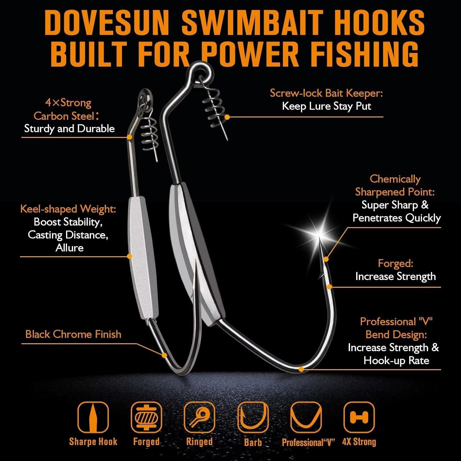 12PCS/44PCS Weighted Swimbait Hooks Weighted Fishing Hooks Saltwater Freshwater Worm Weedless Hooks for Bass Fishing 3/0 4/0 5/0